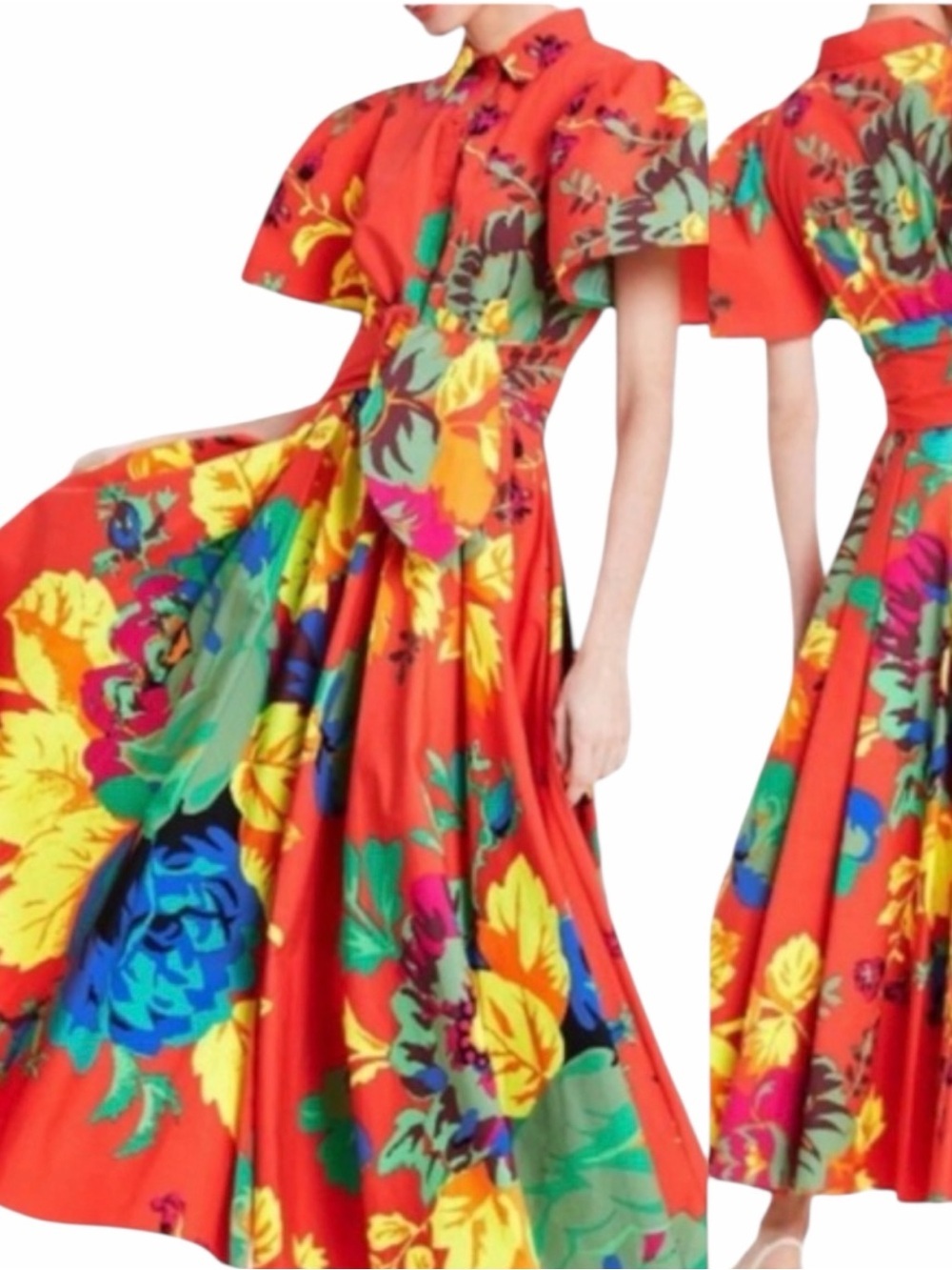CHRISTOPHER JOHN ROGERS ✘ Target Red Floral Belted Shirt Dress Cotton Midi, S 0 - Picture 11 of 11